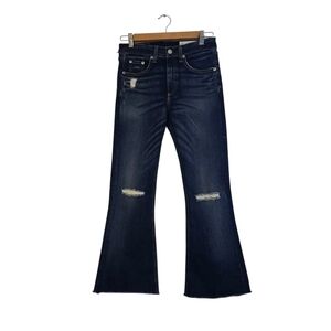 Rag & Bone 10 inch Crop Flare Jeans in Blue Distressed